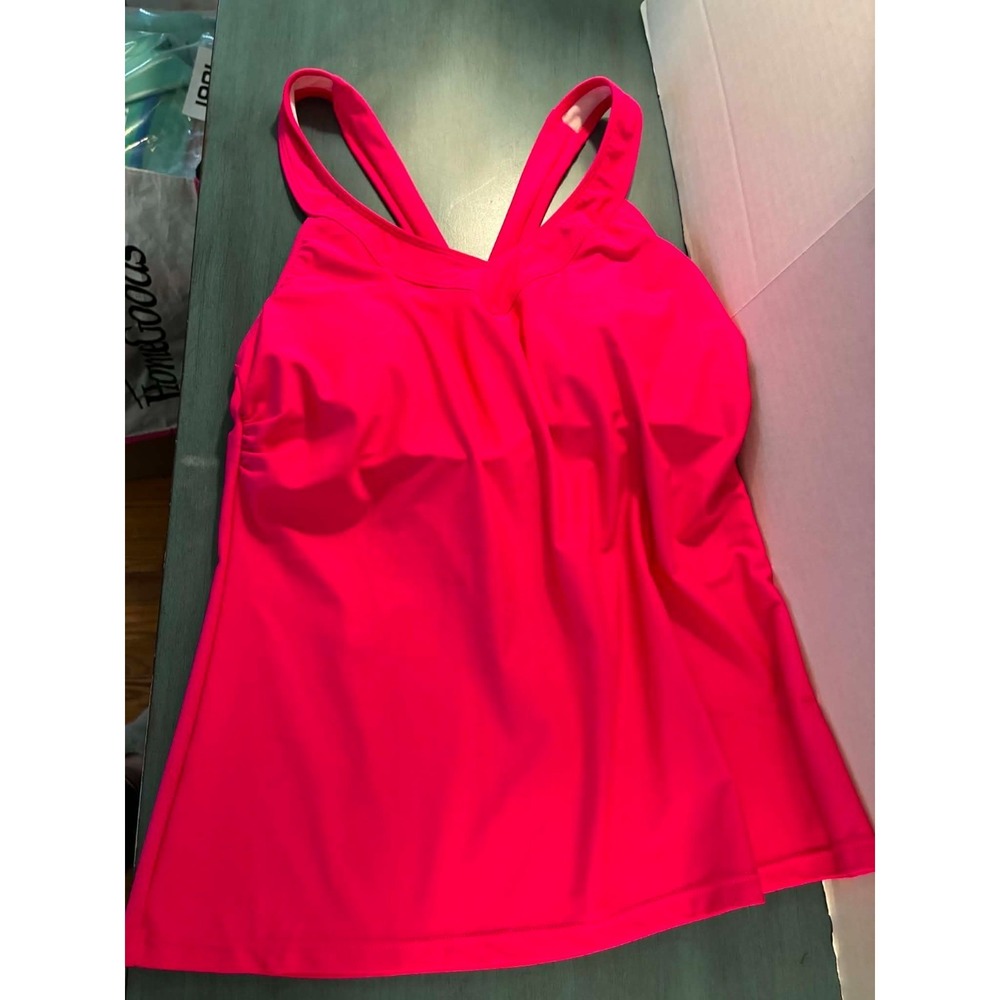 Sonnet Shores Womens 6 Malibu Pink Tankini‎ Swim Top Ruched Racerback Removable